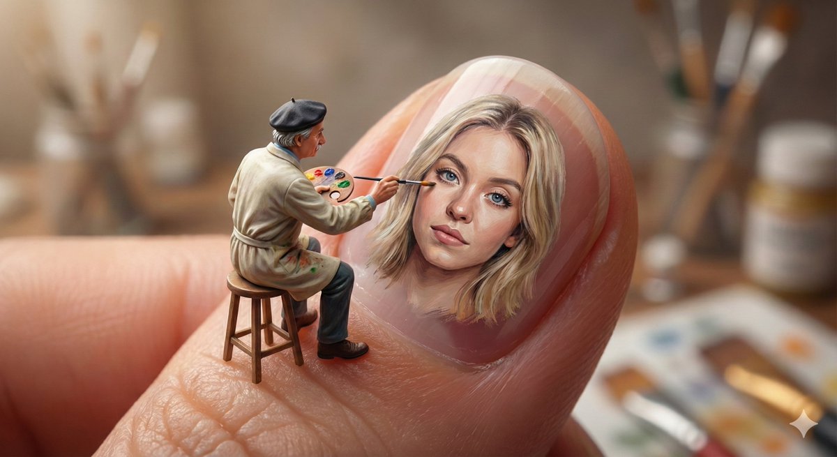 Miniature Artist Painting on a Giant Fingernail — example 2