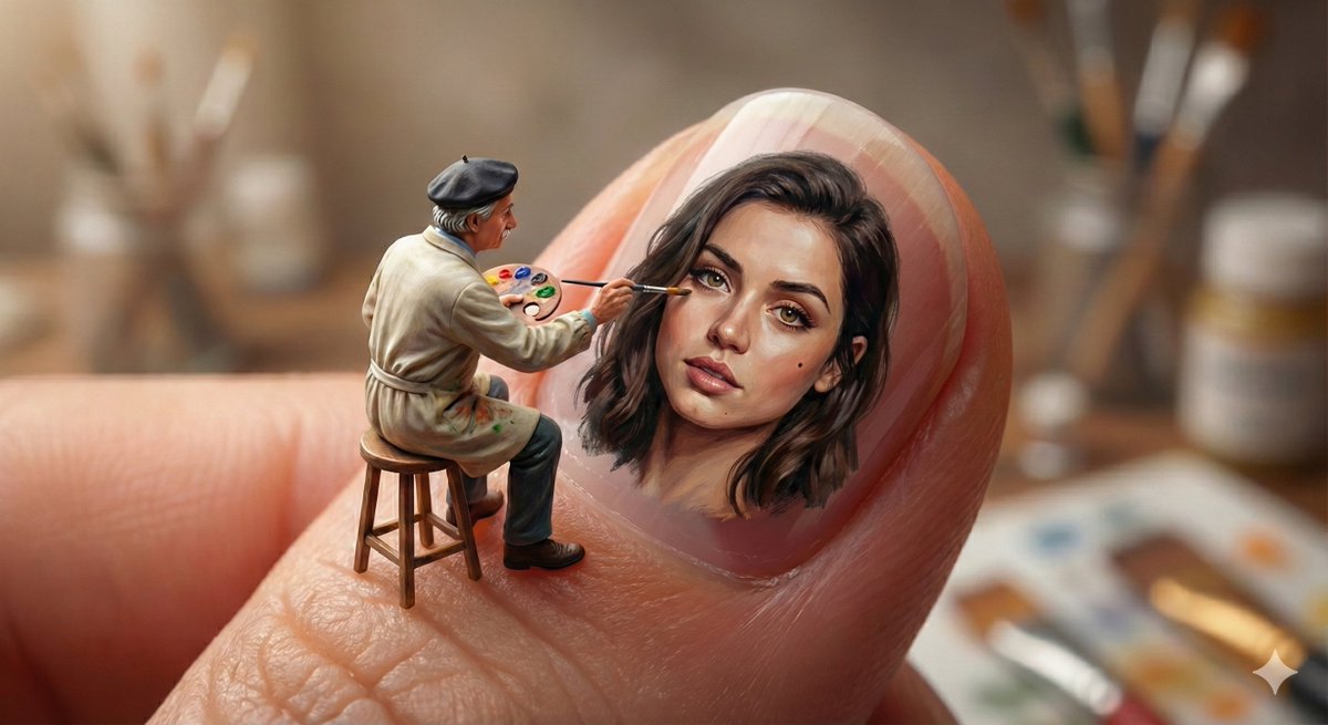 Miniature Artist Painting on a Giant Fingernail — example 4