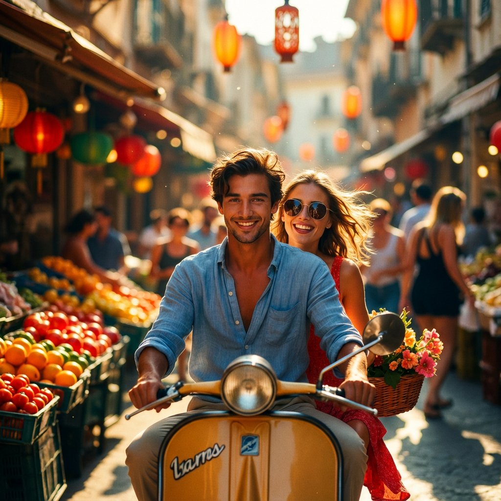 Cinematic Scooter Ride Golden Hour Prompt — example 1