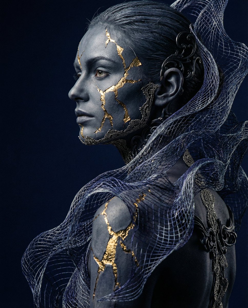 Avant-garde Conceptual Photography: Bio-Digital Kintsugi Portrait — example 1