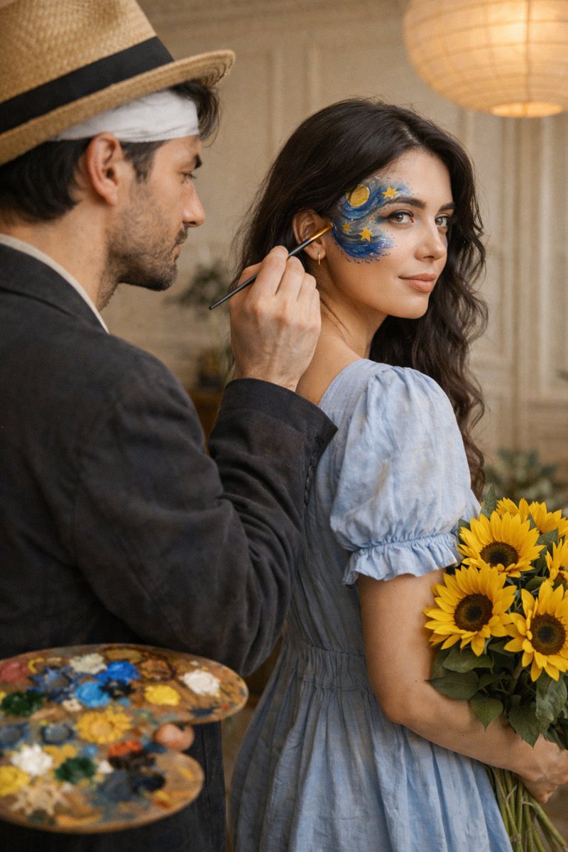 Cinematic Editorial Couple Portrait with Starry Night Face Paint — example 1