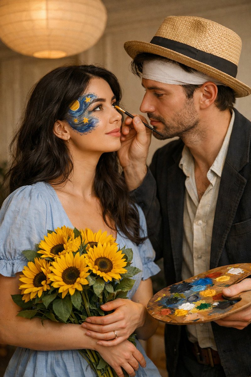 Cinematic Editorial Couple Portrait with Starry Night Face Paint — example 2