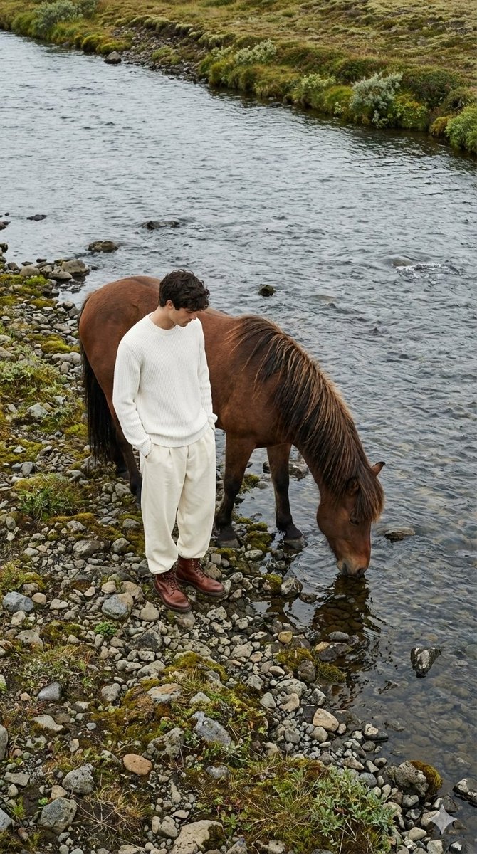 Jil Sander Aesthetic Fashion Editorial: Man and Horse — example 1