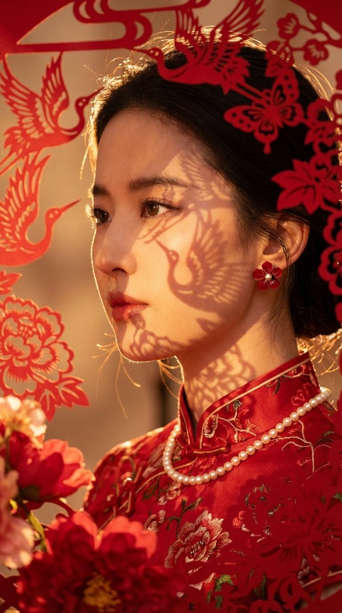 Hyper-realistic New Chinese Style Portrait with Gobo Lighting — example 1