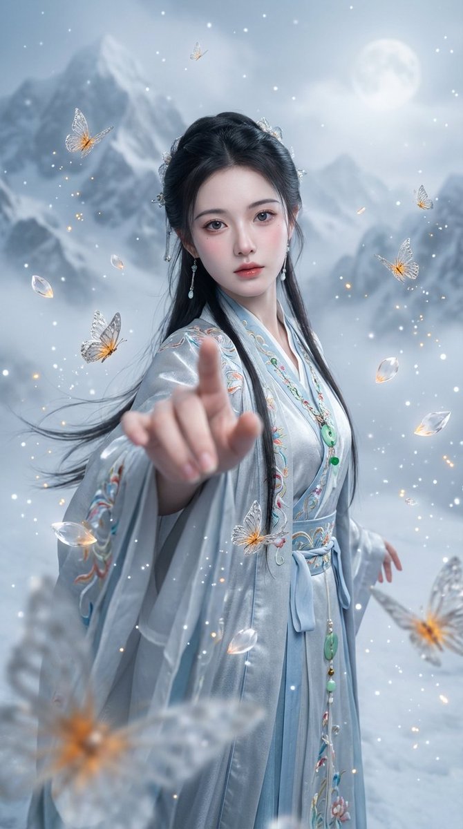 Chinese Xianxia Fantasy Portrait with Cold Tones and Magic Effects — example 1