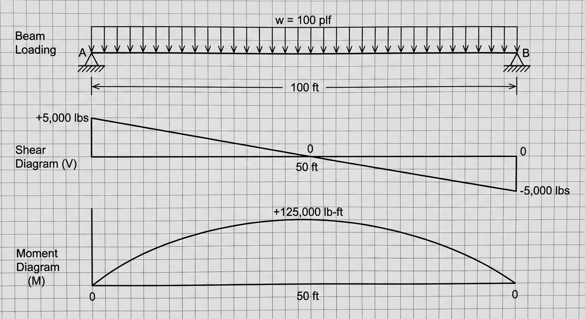 Shear and moment diagram for a loaded beam — example 1