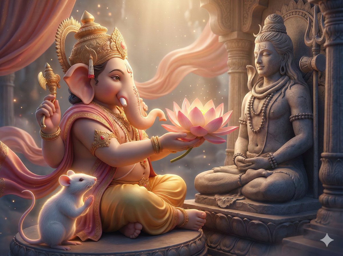 3D image generation prompt for God Ganesh worshipping God Mahadev — example 1