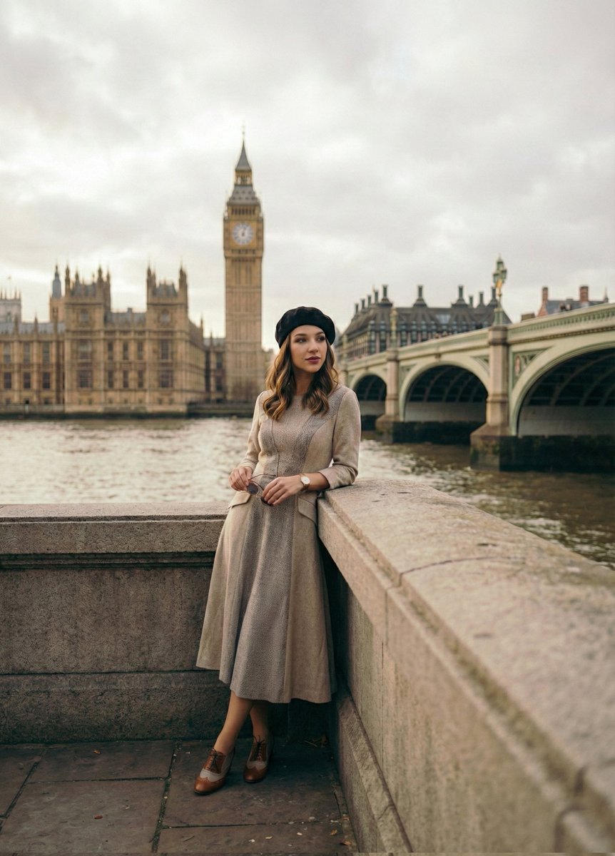Cinematic Portrait beside the Thames River in London — example 1