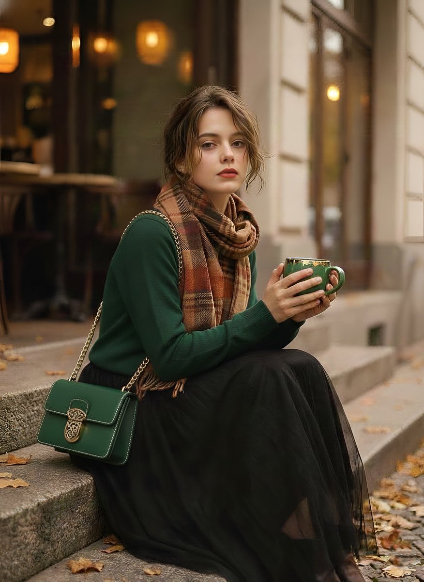 1970s Aesthetic Fashion Portrait with Coffee Cup — example 2