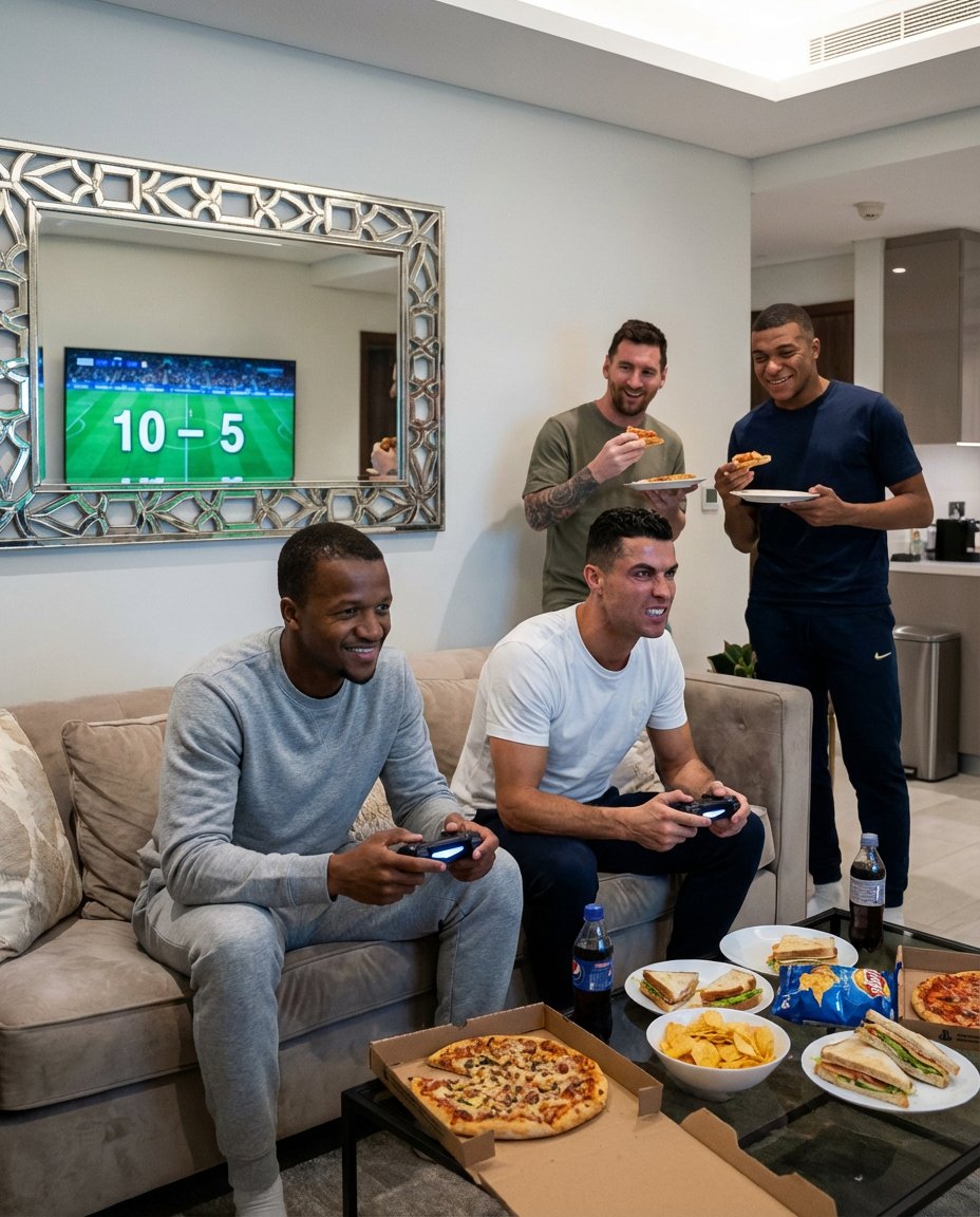 Football Video Game Victory Scene with Ronaldo and Messi Prompt — example 1