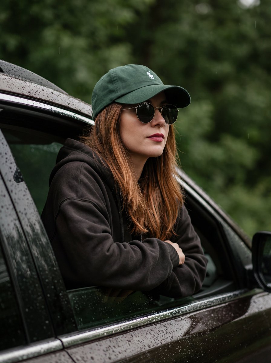 Cinematic Rainy Day Car Window Portrait Prompt — example 1