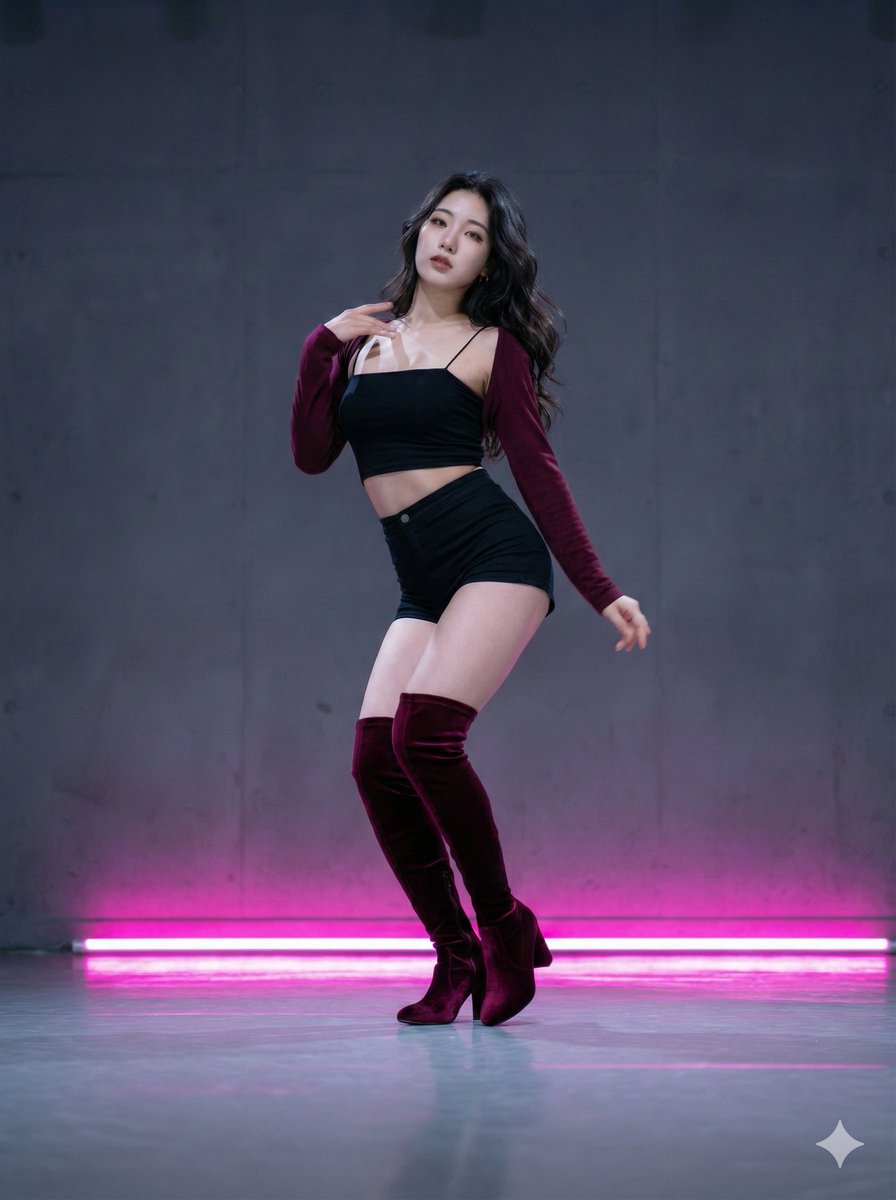 K-Pop Idol Dance Scene in Neon-Lit Studio — example 1