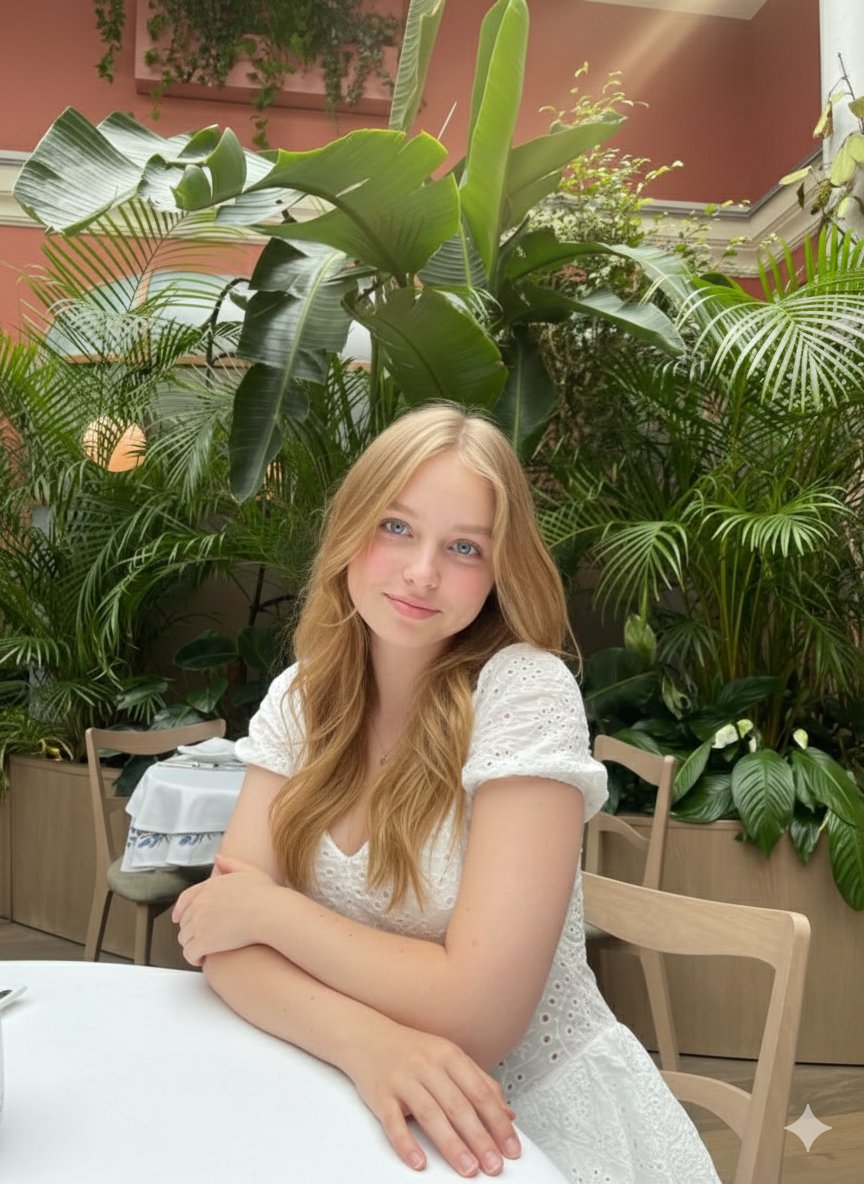 Cinematic Greenhouse Portrait at Golden Hour — example 1