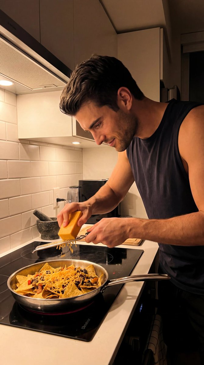 Candid Kitchen Cooking Scene JSON Prompt — example 1