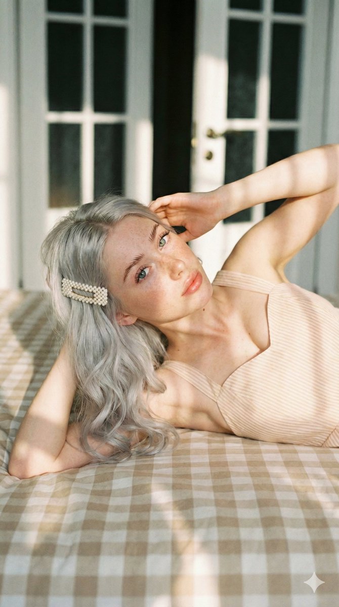 Ultra Photorealistic Portrait of a Young Woman Lying Down — example 1