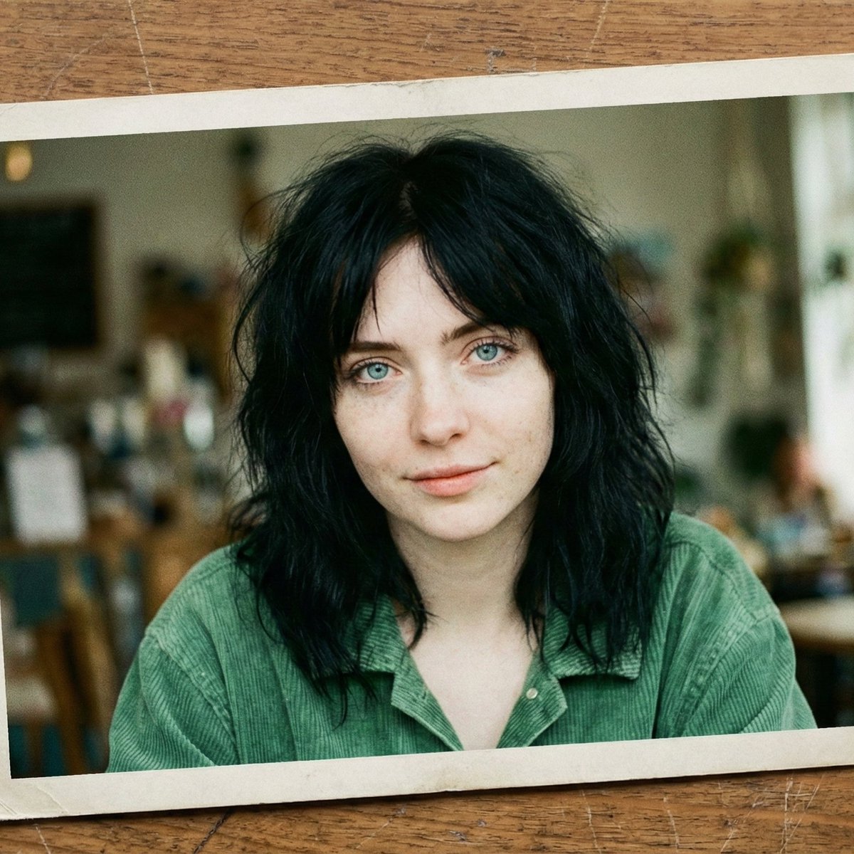 Nostalgic Film Print Portrait on Wooden Table — example 1