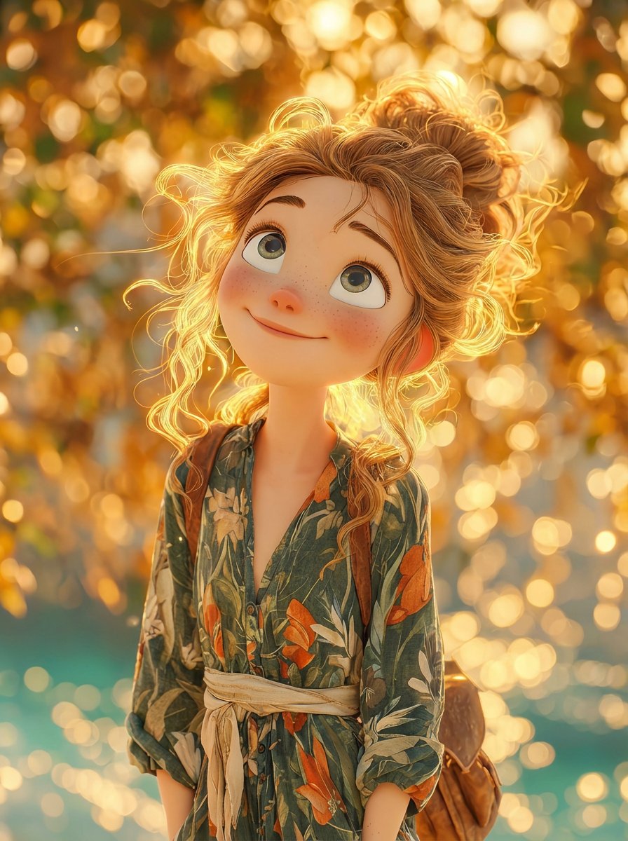 Dreamy 3D Animated Girl in Magical Cave — example 2