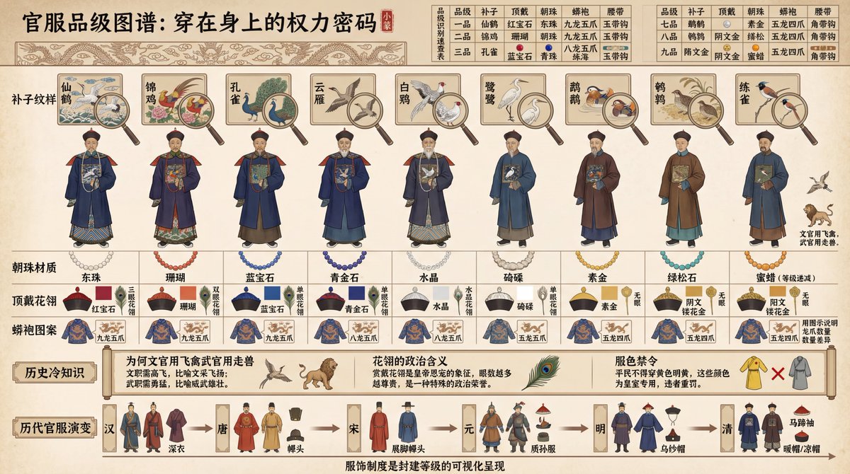 Visual Infographic of Ancient Chinese Official Ranks and Attire — example 1