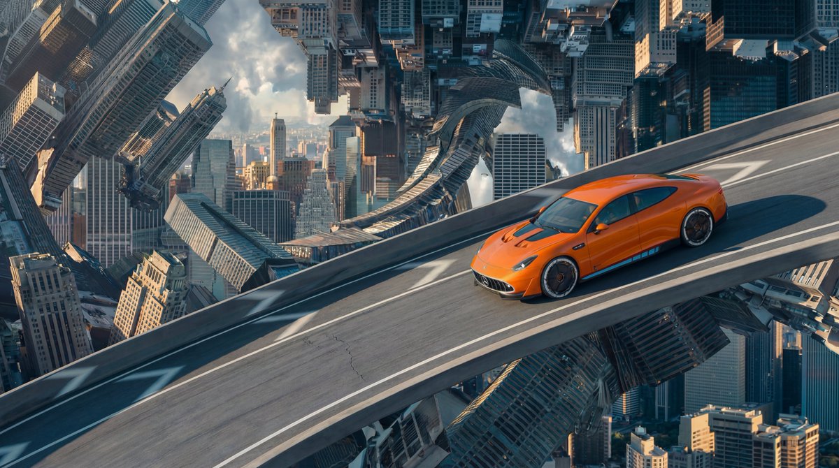 Inverted Cityscape Car Chase Prompt for Nano Banana Pro — example 1