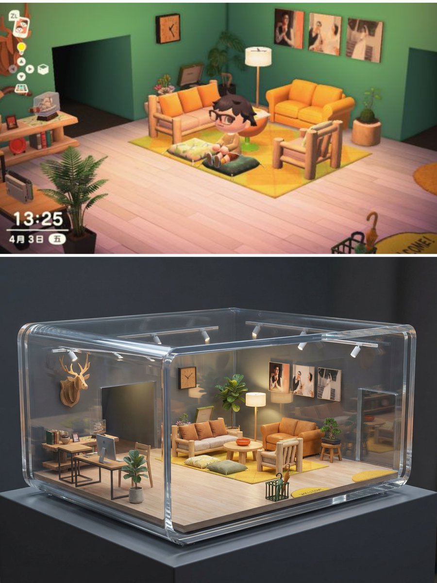 Realistic Interior to Transparent Miniature Diorama Prompt — example 1