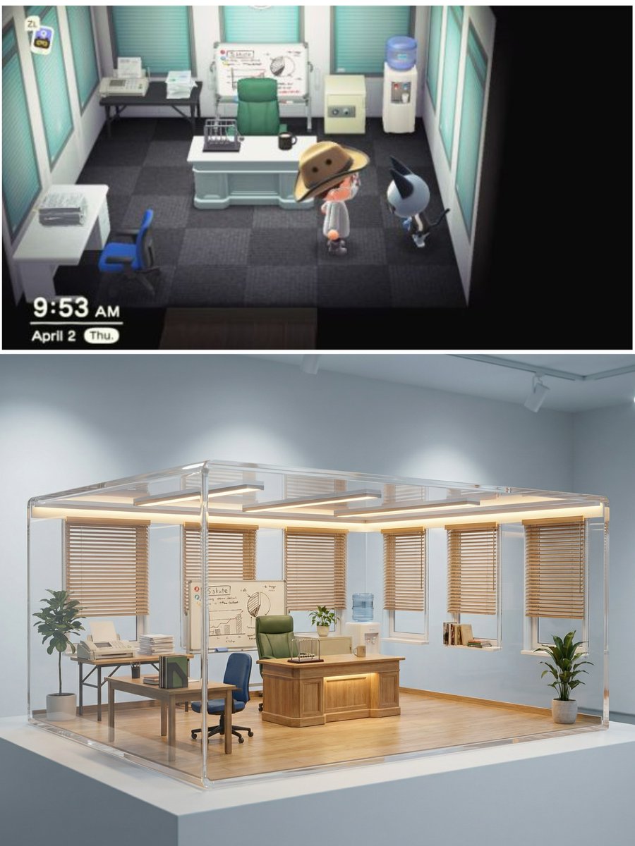 Realistic Interior to Transparent Miniature Diorama Prompt — example 2