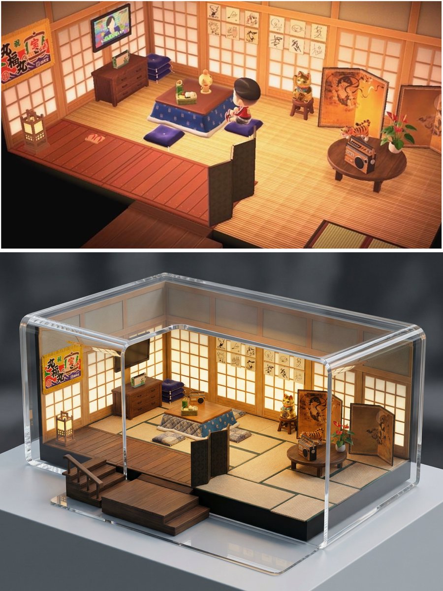 Realistic Interior to Transparent Miniature Diorama Prompt — example 3