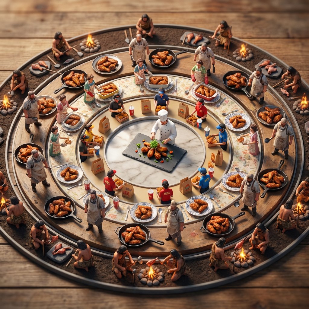 Food History Diorama in Mandala Format (Spicy Chicken Wings) — example 1