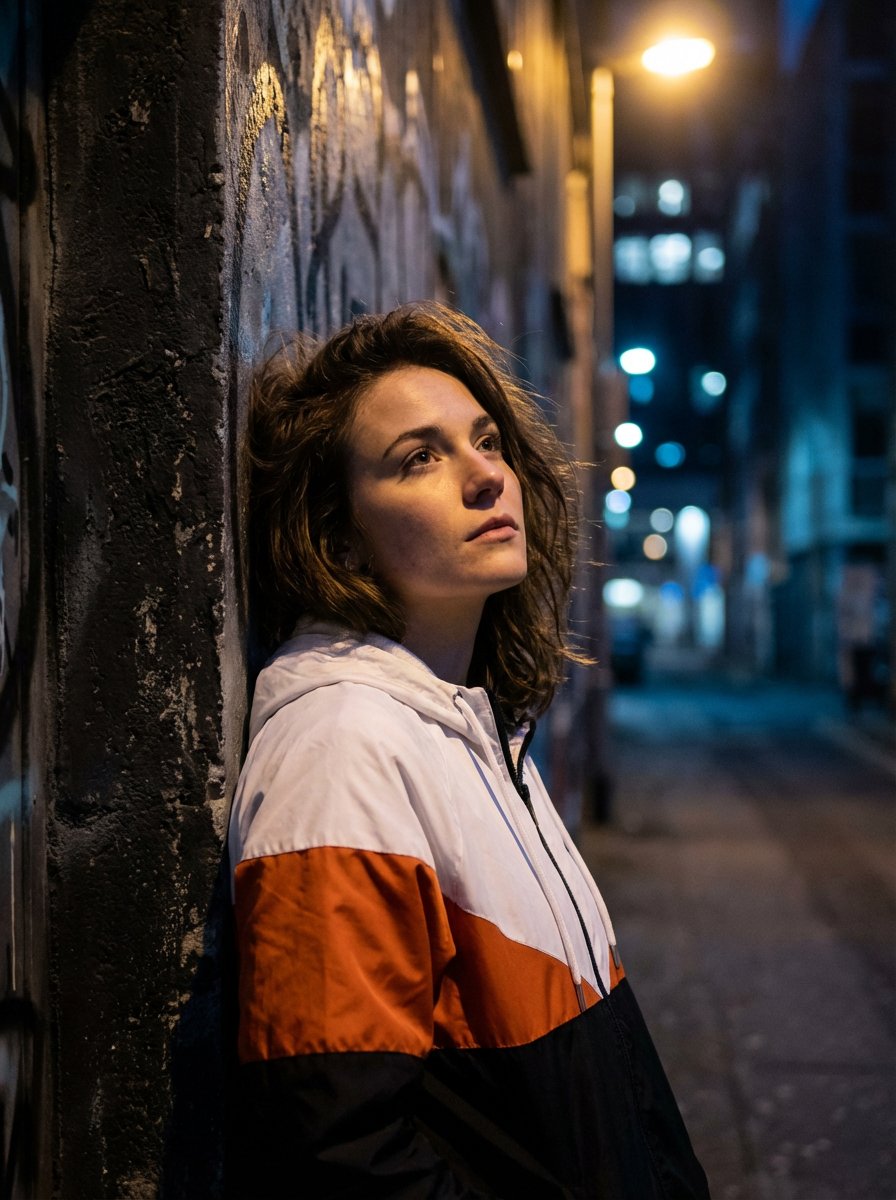 Dramatic Urban Portrait with Overhead Lighting — example 1
