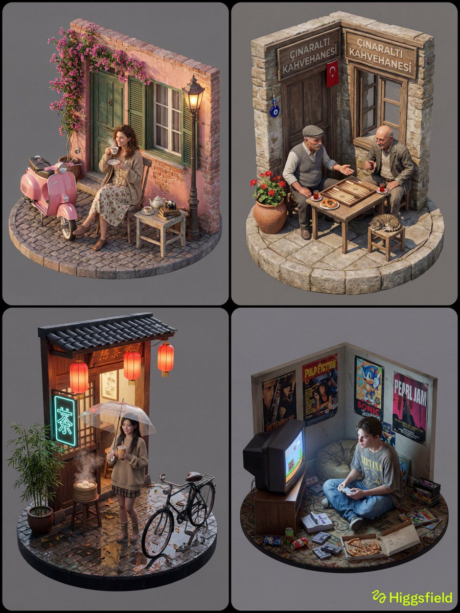 Isometric 3D Diorama with Living Human Texture — example 1