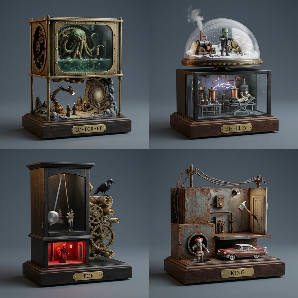 Horror Author Universe Kinetic Sculptures Grid — example 1