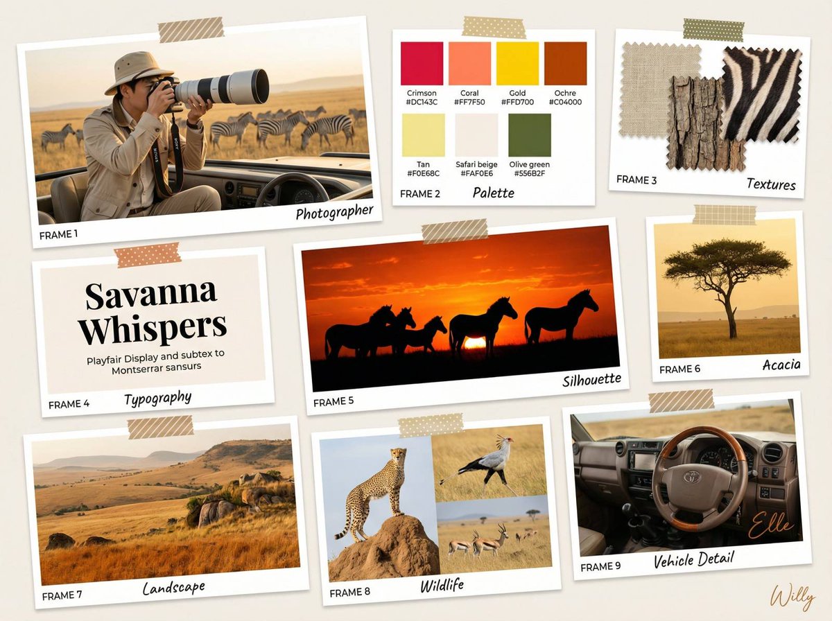 Wildlife Photographer Mood Board in African Savanna — example 1
