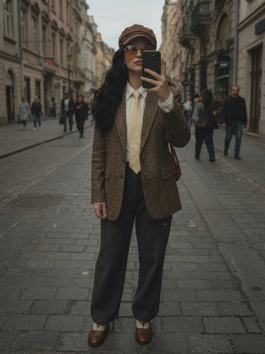 European Street Fashion Mirror Selfie Prompt — example 1
