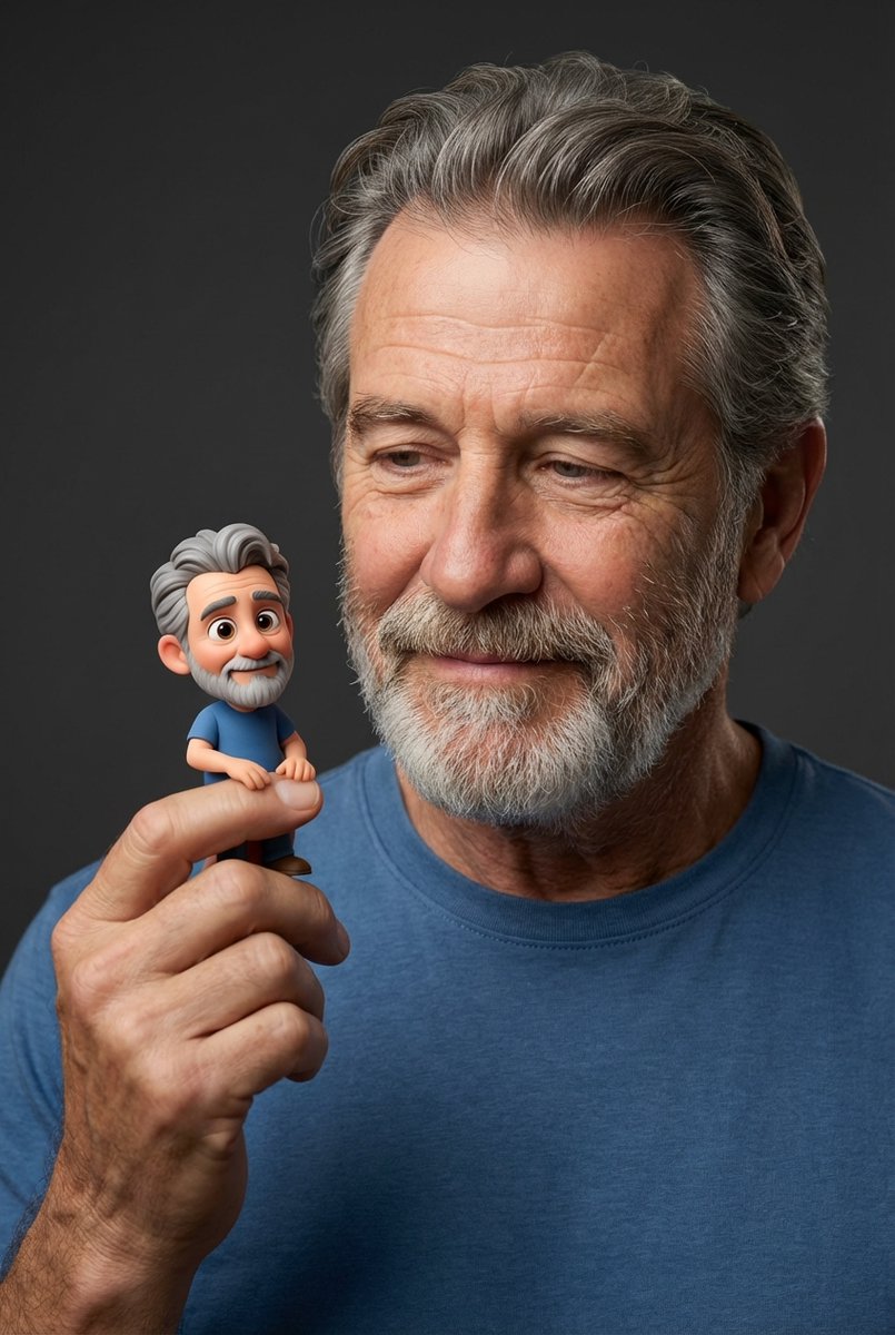 Photorealistic Portrait with Whimsical 3D Cartoon Clone Prompt — example 1