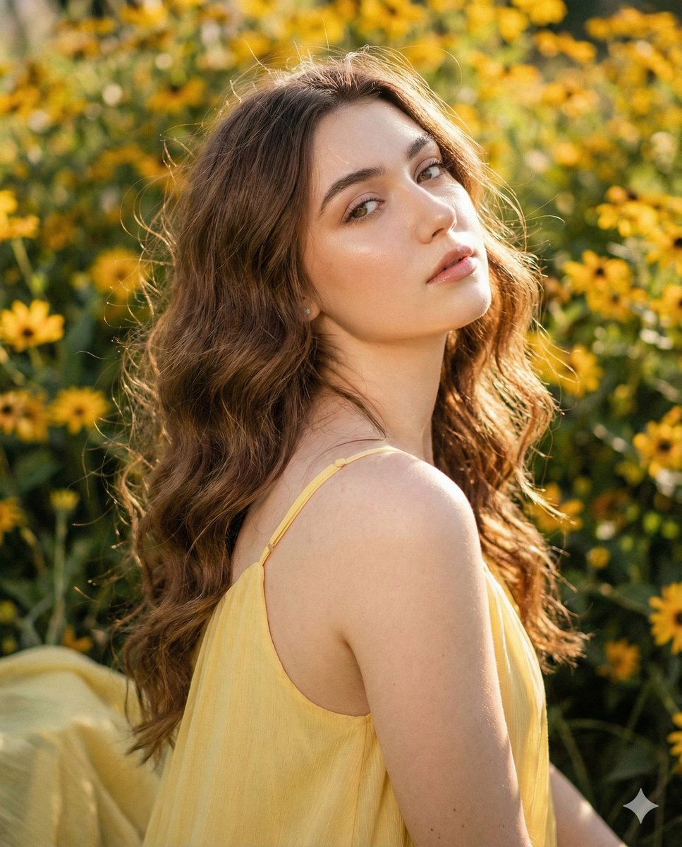 Cinematic Portrait with Harsh Flash and Floral Background — example 1