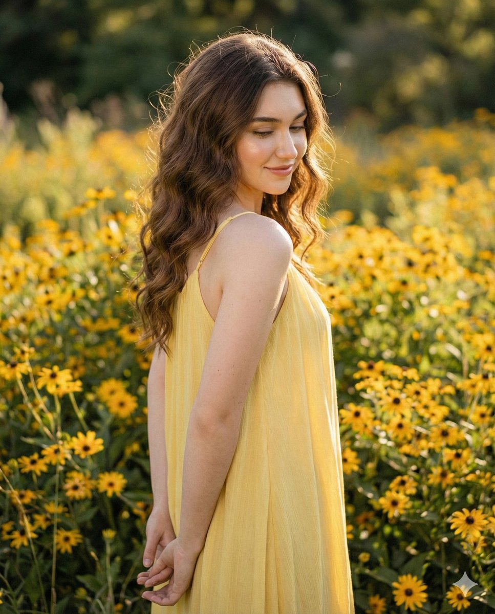 Cinematic Portrait with Harsh Flash and Floral Background — example 2