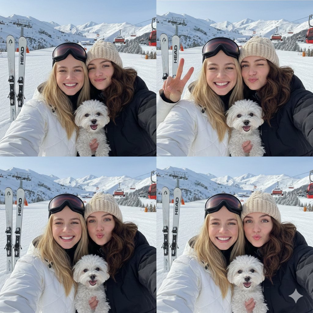 2x2 Winter Ski Selfie Collage with Dog — example 1