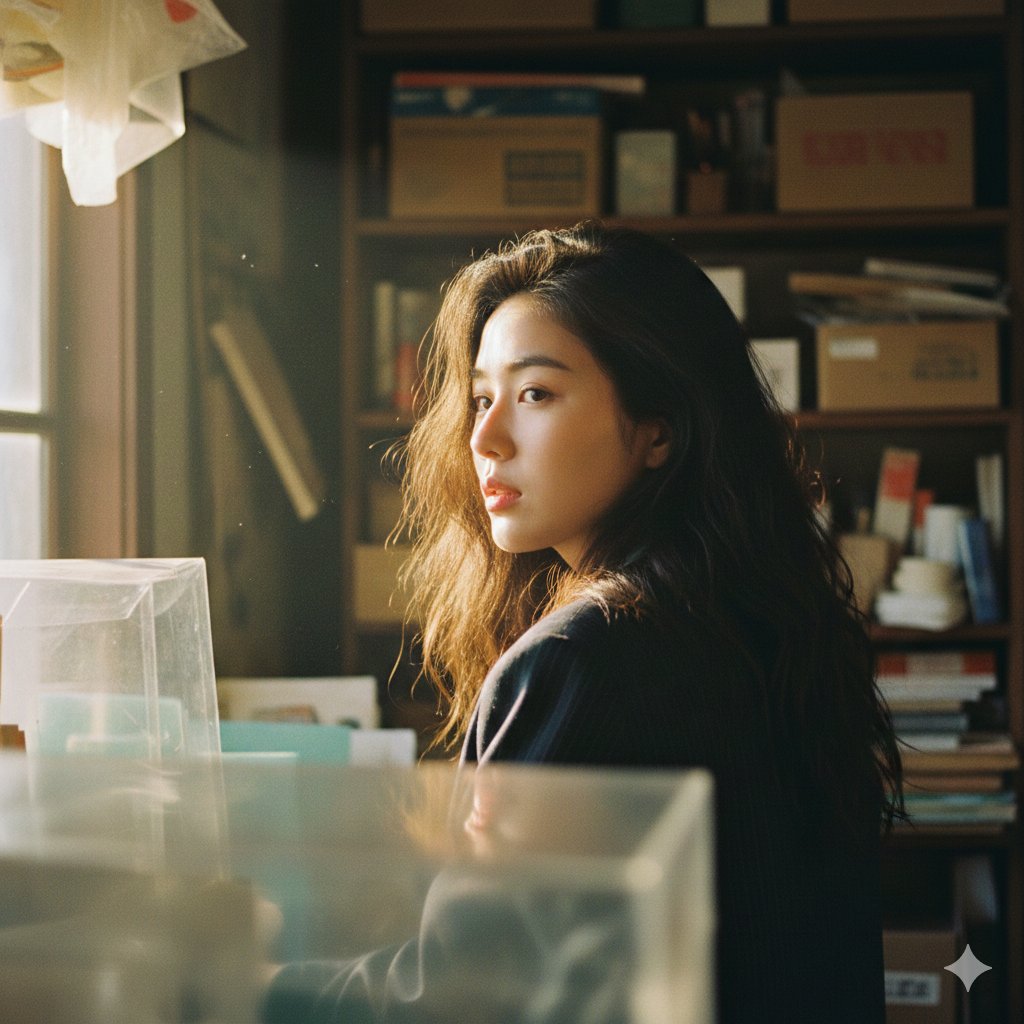 Cinematic Portrait with Strong Backlighting and Foreground Clutter — example 1