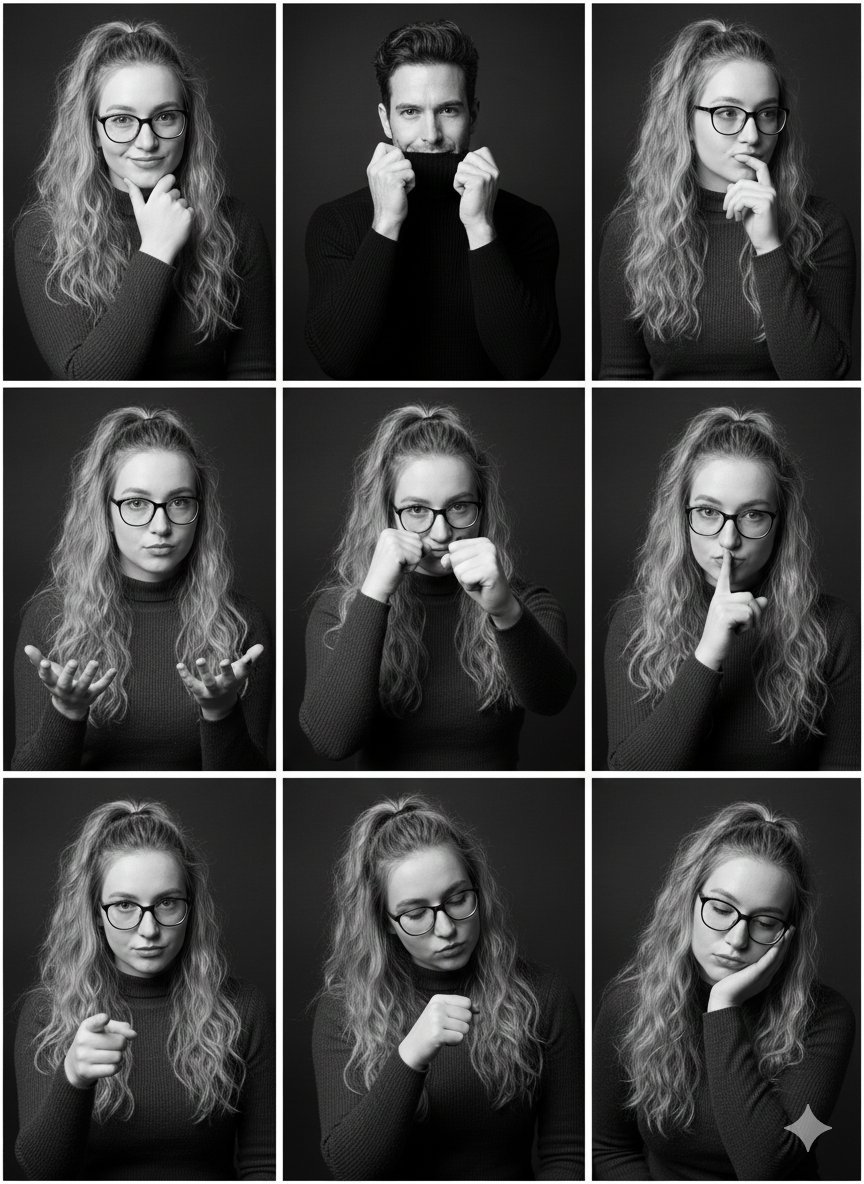 Black and White Studio Portrait Collage (3x3 Grid) — example 1