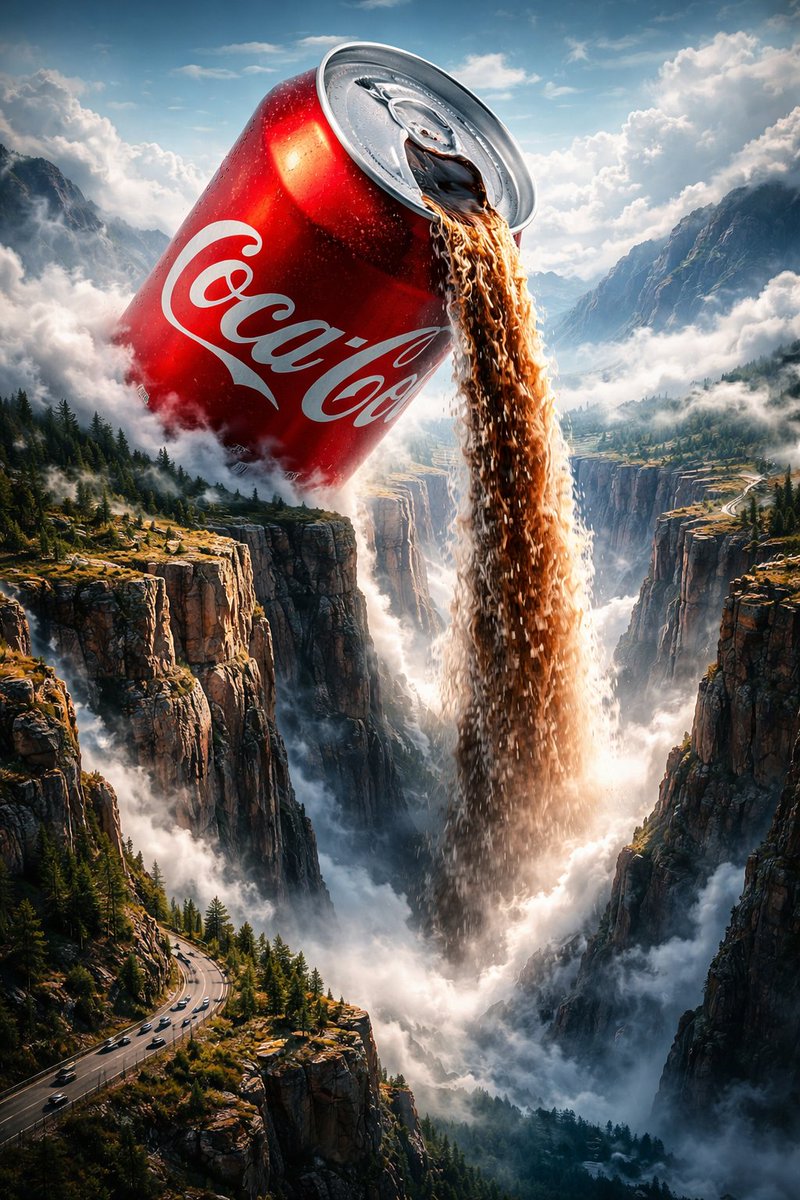 Surreal Epic Coca-Cola Waterfall Landscape — example 1