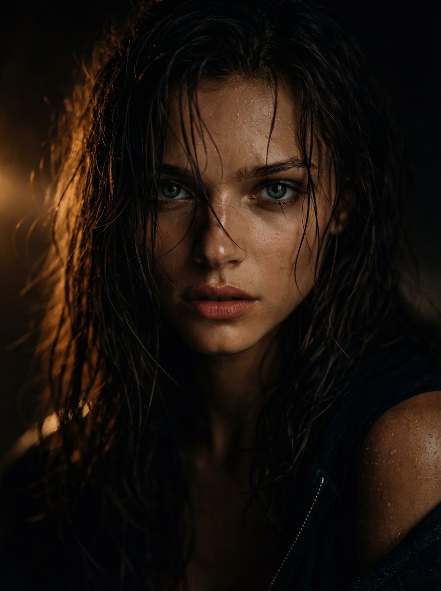 Cinematic Wet Hair Portrait Prompt — example 1