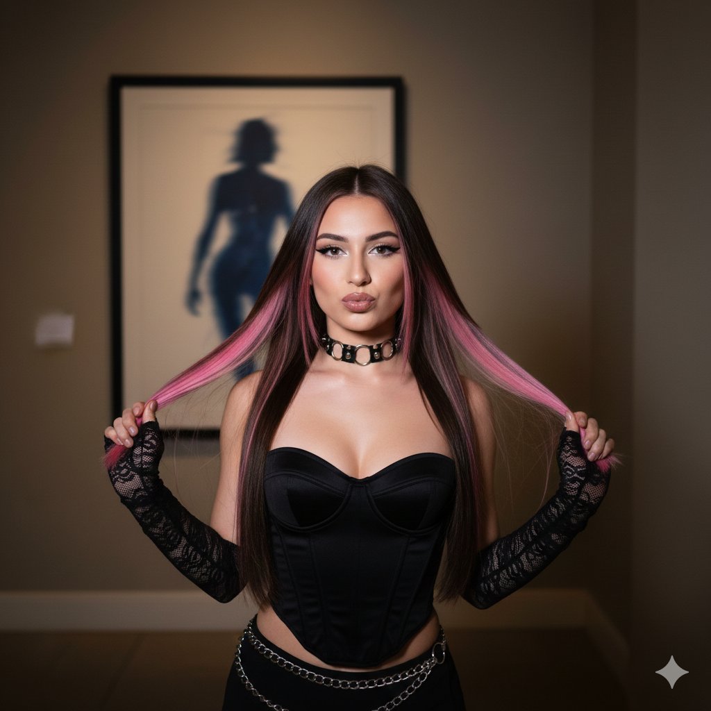 Y2K Influencer Flash Photo with Pink Highlights — example 1