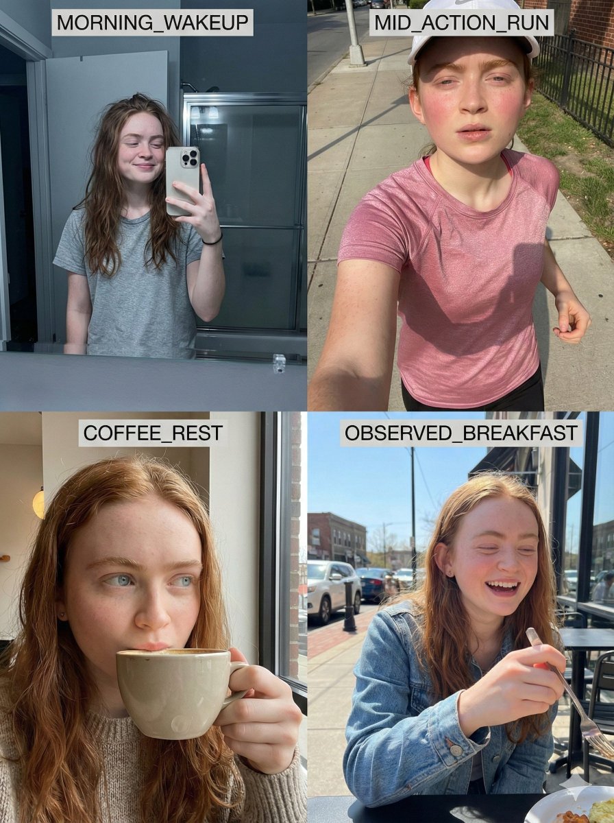 8K RAW Consistent Identity Daily Routine Grid (Sadie Sink) — example 1