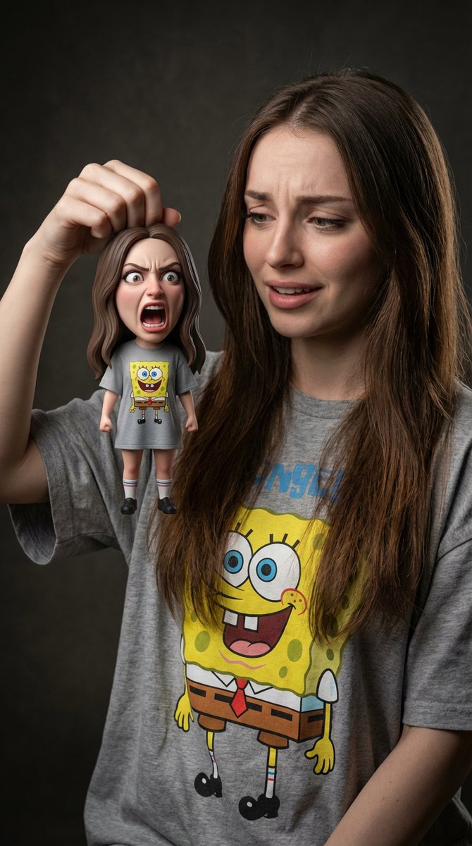 Life-Size Holding Miniature Self Prompt — example 1