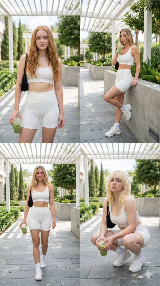 All-White Athletic Celebrity Grid Prompt — example 1