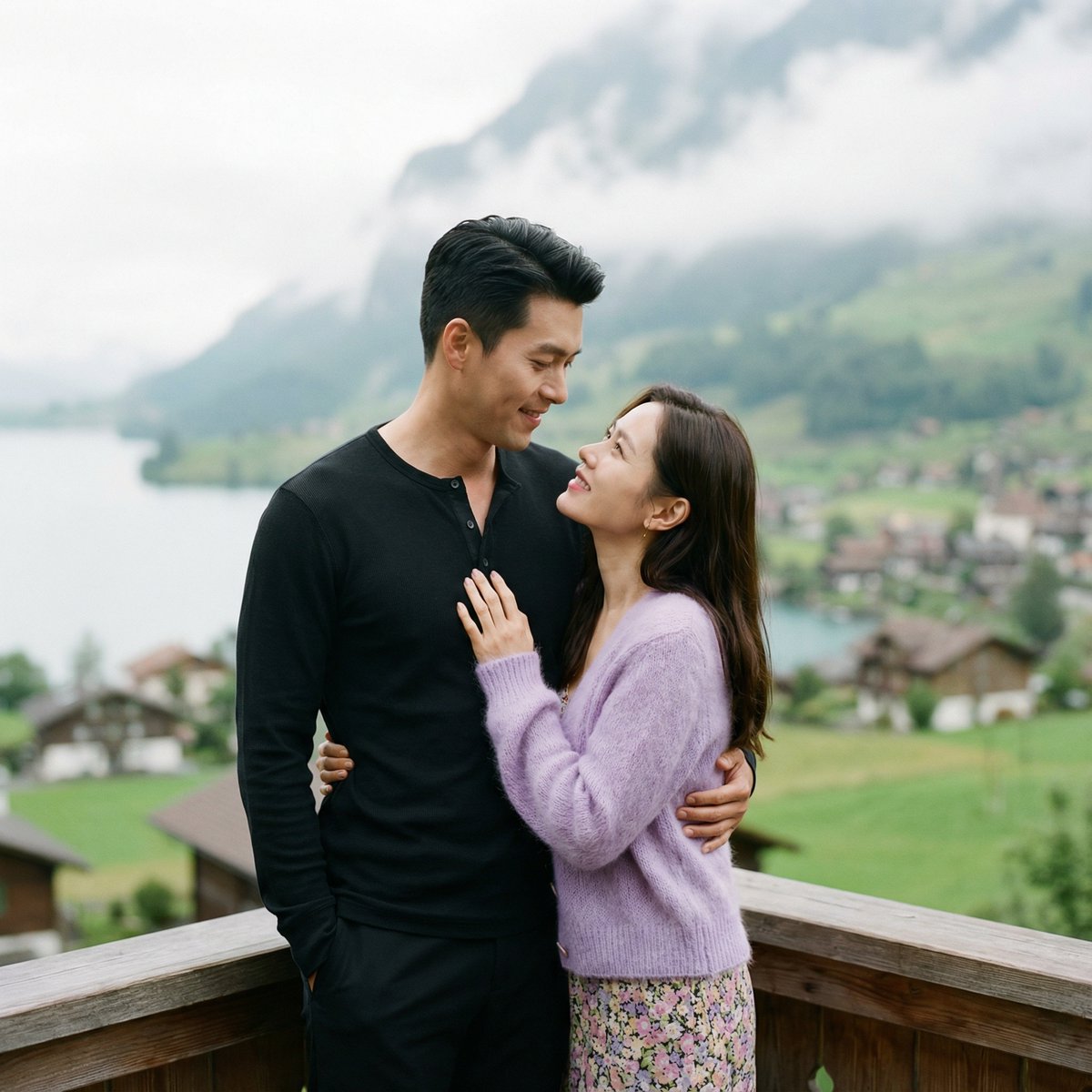 K-Drama Romantic Lakeside Embrace Prompt — example 1