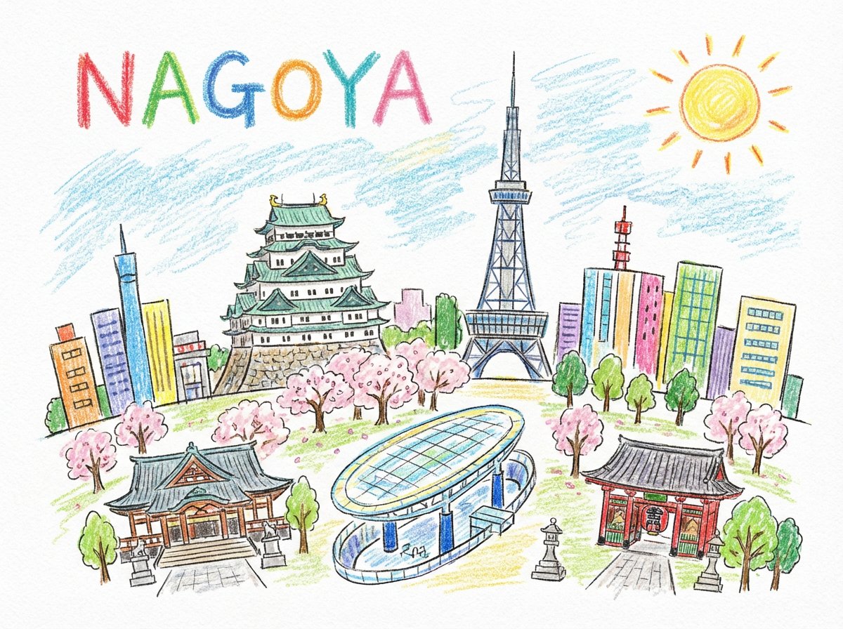 Child-like Crayon and Colored Pencil City Drawing — example 3