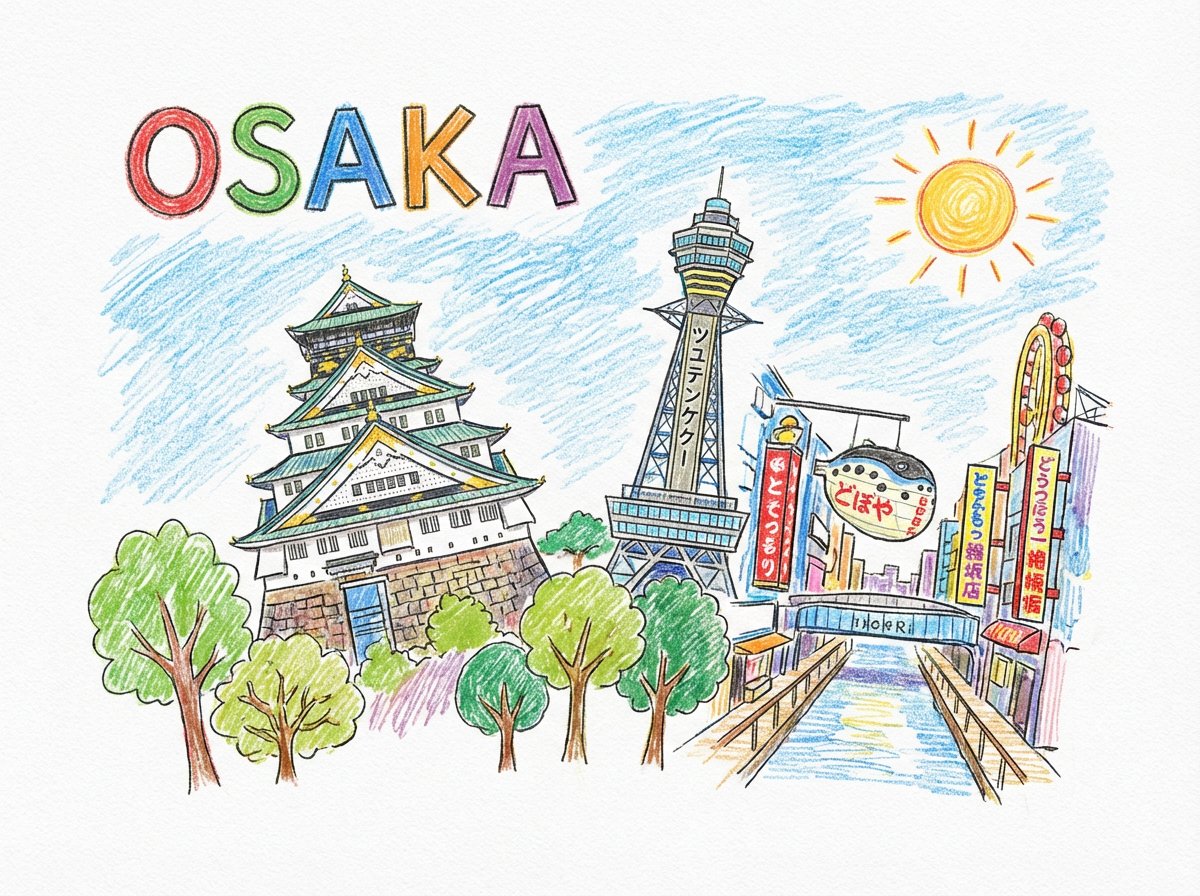 Child-like Crayon and Colored Pencil City Drawing — example 4