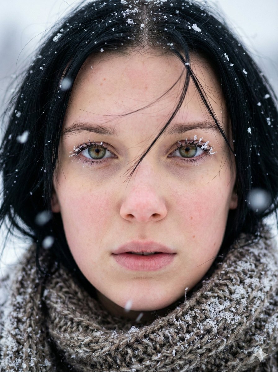 Extreme Close-up Winter Portrait (Sadie Sink/Millie Bobby Brown) — example 2