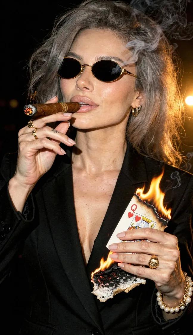 Film Noir Portrait with Cigar and Burning Card — example 1
