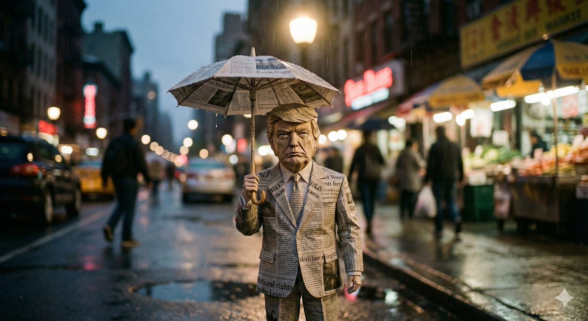 Cinematic Still-Life of Paper Celebrity Figure in Rain — example 1